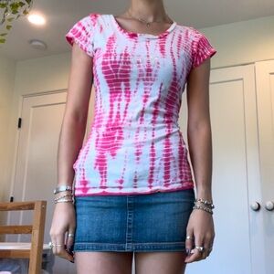 rhinestone logo tie dye pink and white baby tee